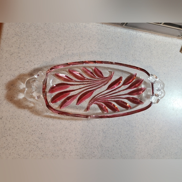 Elegant Pink and Clear Glass Serving Tray - Picture 2 of 10